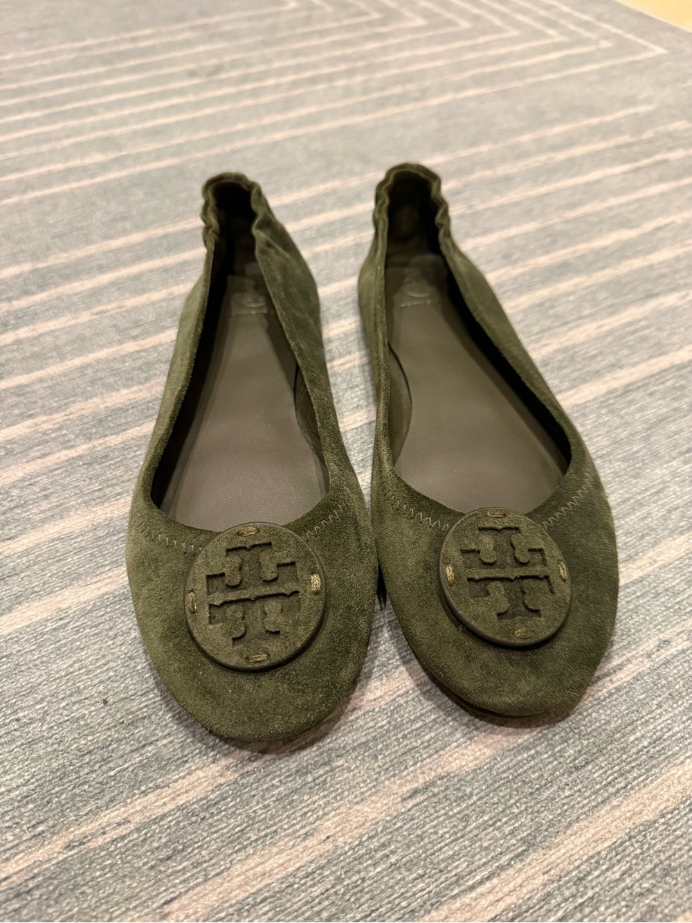 Tory Burch Minnie Green Suede Ballet Flats